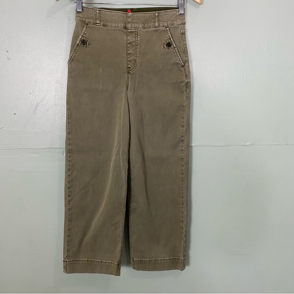 SPANX Twill Cropped Wide Leg Pant Green Small